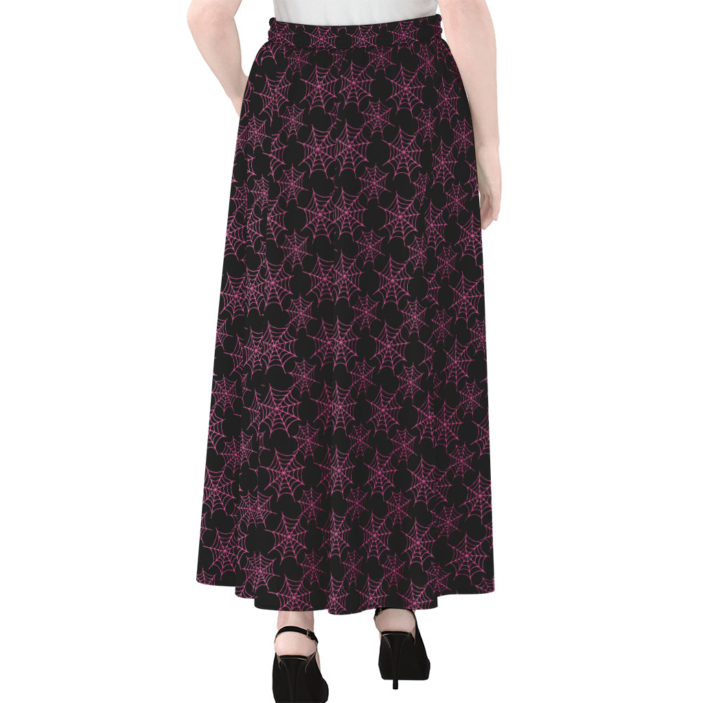 Black And Pink Spider Web Pattern Print Chiffon Maxi Skirt