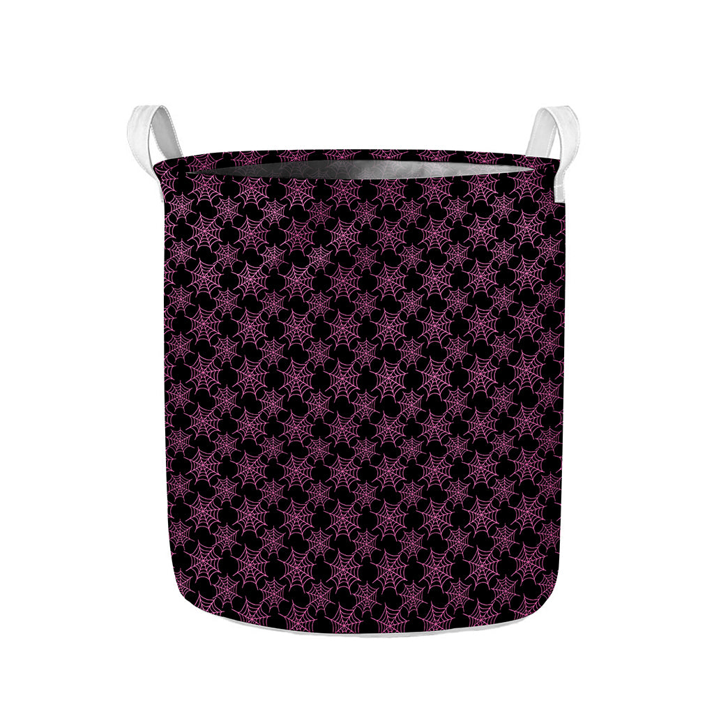 Black And Pink Spider Web Pattern Print Collapsible Laundry Basket