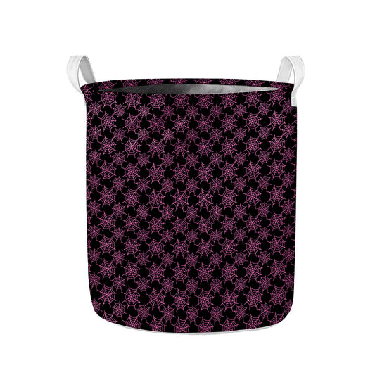 Black And Pink Spider Web Pattern Print Collapsible Laundry Basket