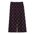 Black And Pink Spider Web Pattern Print Cotton Front Slit Maxi Skirt