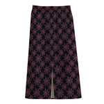 Black And Pink Spider Web Pattern Print Cotton Front Slit Maxi Skirt