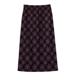 Black And Pink Spider Web Pattern Print Cotton Front Slit Maxi Skirt