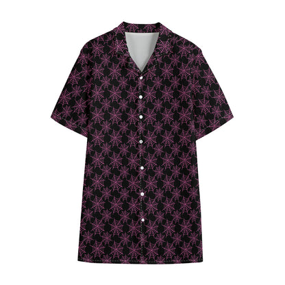 Black And Pink Spider Web Pattern Print Cotton Hawaiian Shirt