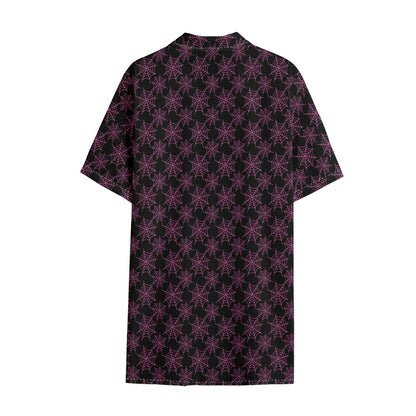 Black And Pink Spider Web Pattern Print Cotton Hawaiian Shirt