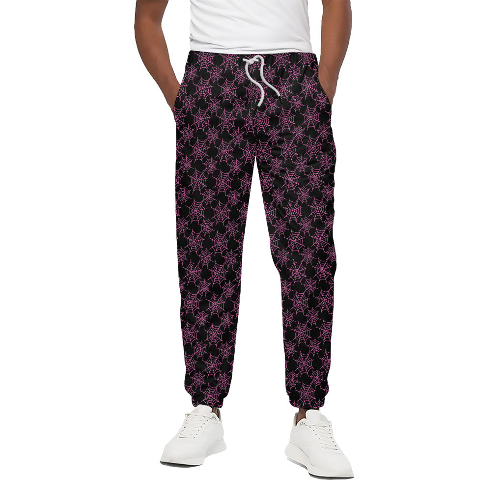 Black And Pink Spider Web Pattern Print Cotton Pants