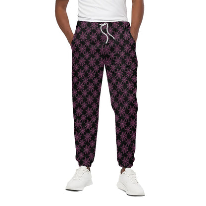 Black And Pink Spider Web Pattern Print Cotton Pants