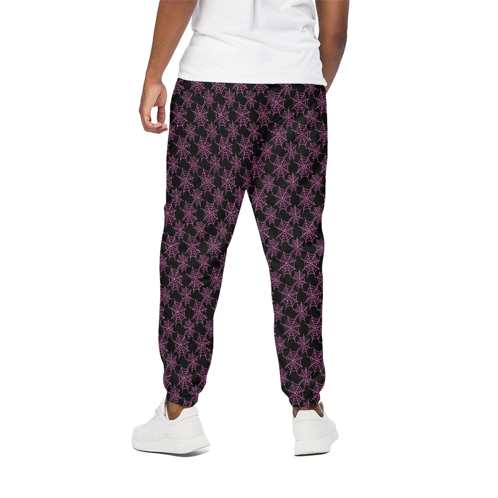 Black And Pink Spider Web Pattern Print Cotton Pants