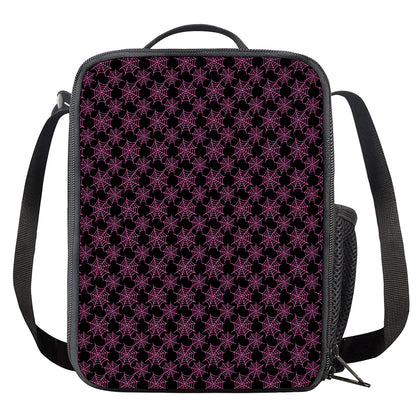 Black And Pink Spider Web Pattern Print Crossbody Lunch Bag