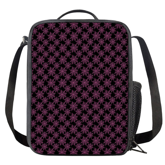 Black And Pink Spider Web Pattern Print Crossbody Lunch Bag