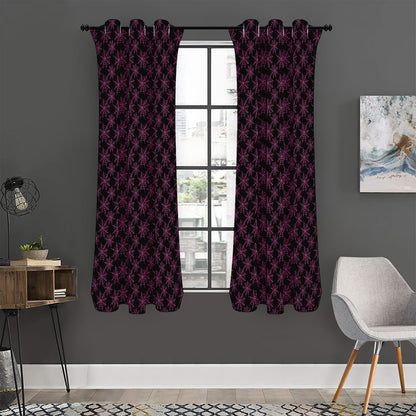 Black And Pink Spider Web Pattern Print Curtain