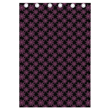 Black And Pink Spider Web Pattern Print Curtain