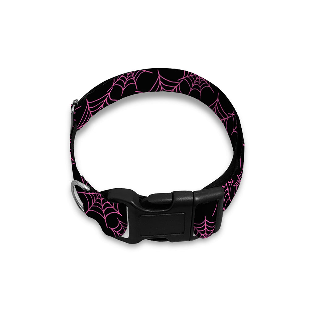 Black And Pink Spider Web Pattern Print Dog Collar