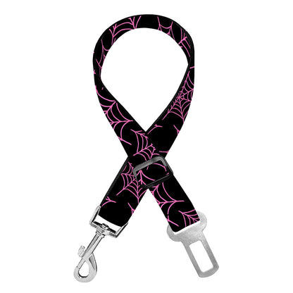 Black And Pink Spider Web Pattern Print Dog Seat Belt