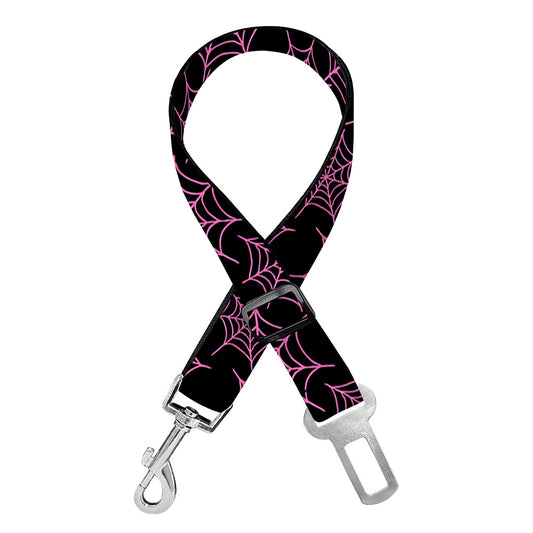 Black And Pink Spider Web Pattern Print Dog Seat Belt