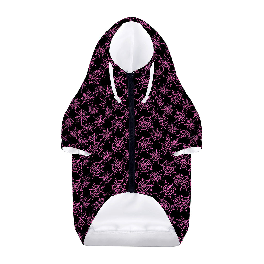 Black And Pink Spider Web Pattern Print Dog Zip Up Hoodie