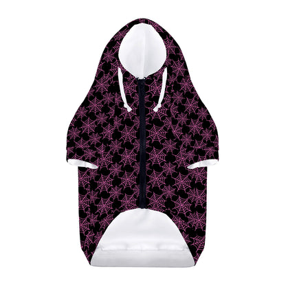 Black And Pink Spider Web Pattern Print Dog Zip Up Hoodie