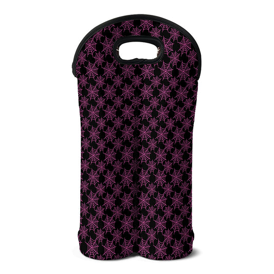 Black And Pink Spider Web Pattern Print Double Neoprene Wine Tote