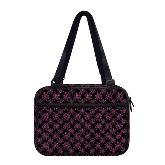 Black And Pink Spider Web Pattern Print Double Strap Bible Bag