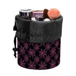 Black And Pink Spider Web Pattern Print Drawstring Makeup Bag