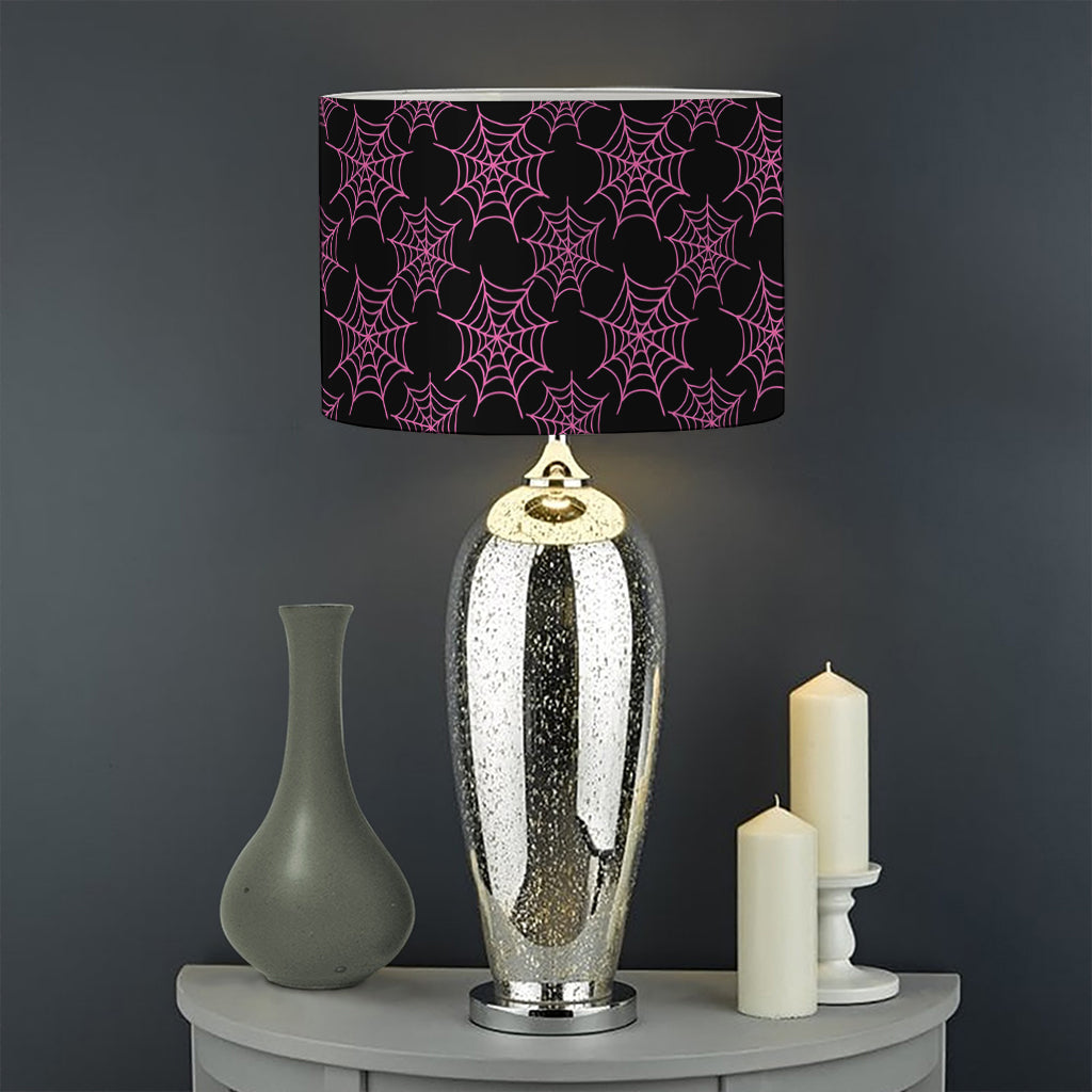 Black And Pink Spider Web Pattern Print Drum Lamp Shade