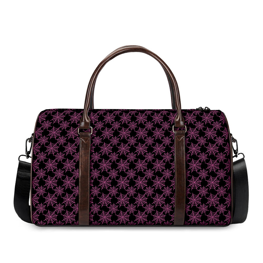 Black And Pink Spider Web Pattern Print Duffle Bag