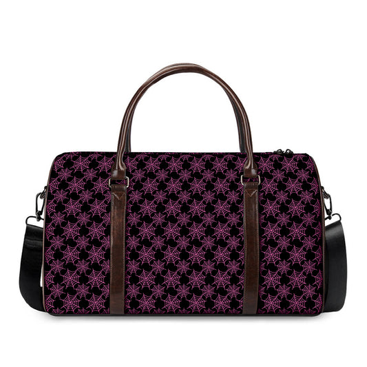 Black And Pink Spider Web Pattern Print Duffle Bag