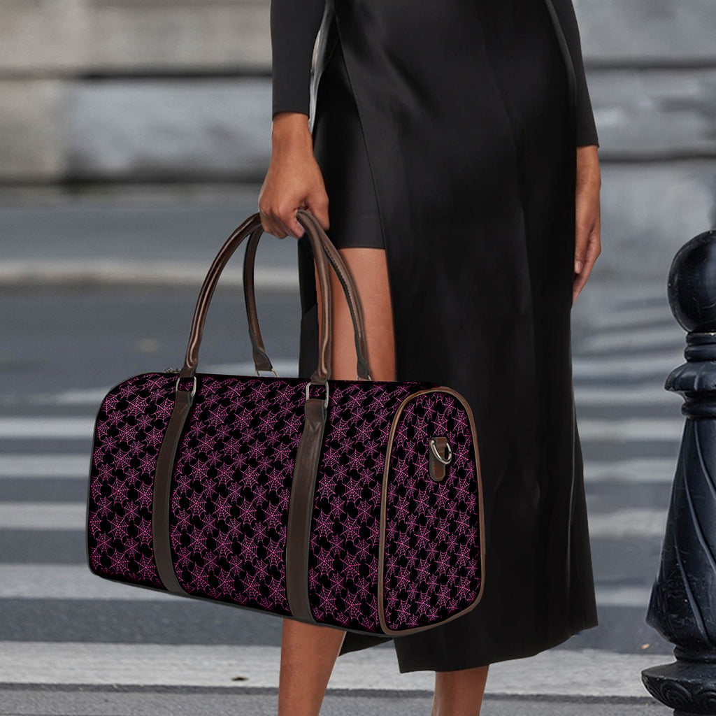 Black And Pink Spider Web Pattern Print Duffle Bag