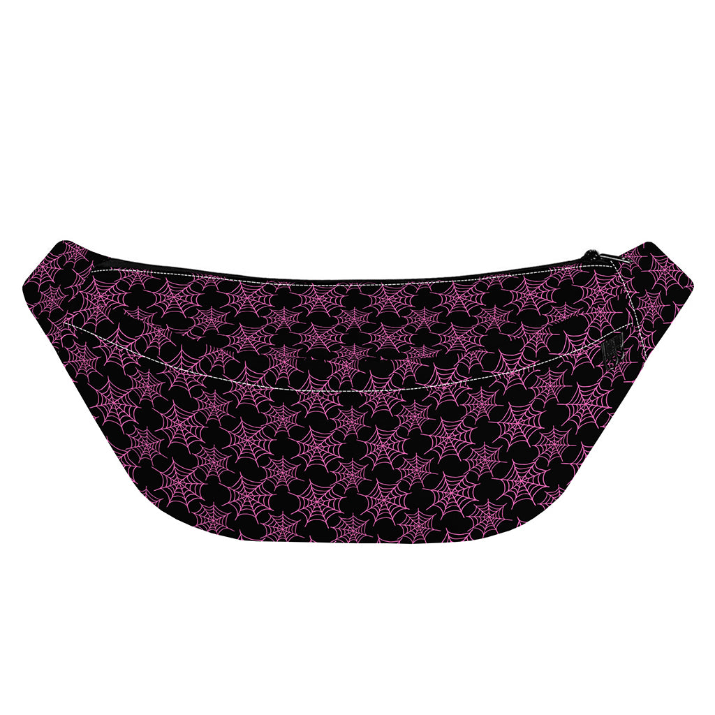 Black And Pink Spider Web Pattern Print Fanny Pack