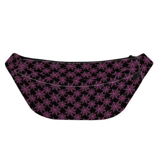 Black And Pink Spider Web Pattern Print Fanny Pack