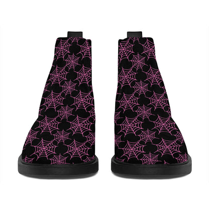 Black And Pink Spider Web Pattern Print Flat Ankle Boots