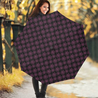 Black And Pink Spider Web Pattern Print Foldable Umbrella