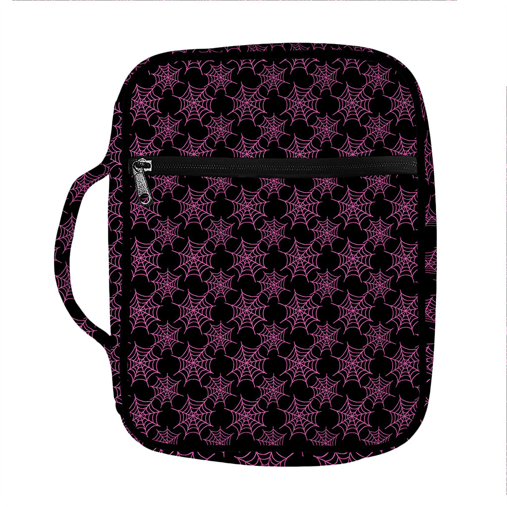 Black And Pink Spider Web Pattern Print Front Pocket Bible Bag