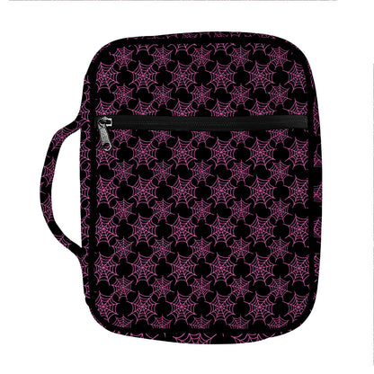 Black And Pink Spider Web Pattern Print Front Pocket Bible Bag