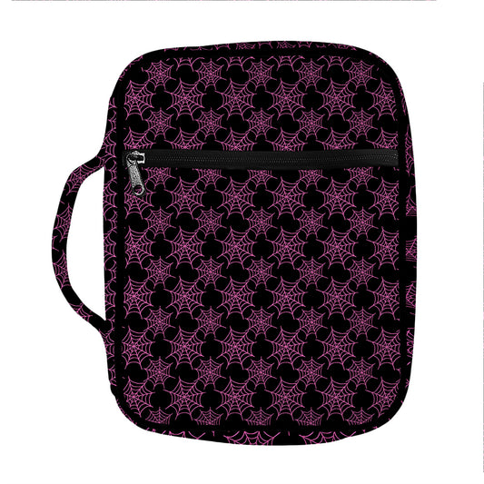 Black And Pink Spider Web Pattern Print Front Pocket Bible Bag