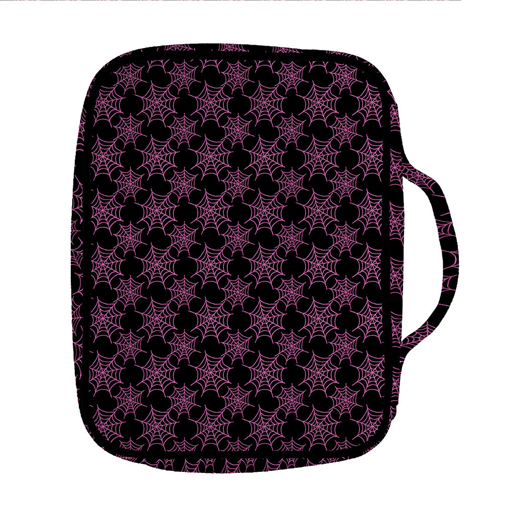 Black And Pink Spider Web Pattern Print Front Pocket Bible Bag