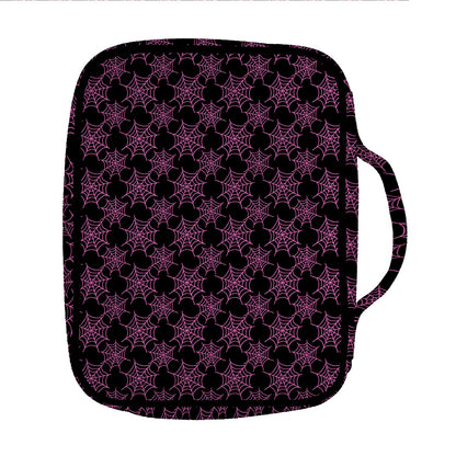 Black And Pink Spider Web Pattern Print Front Pocket Bible Bag