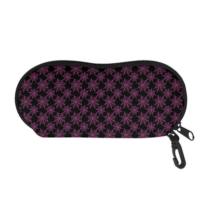Black And Pink Spider Web Pattern Print Glasses Case