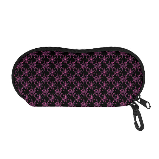 Black And Pink Spider Web Pattern Print Glasses Case