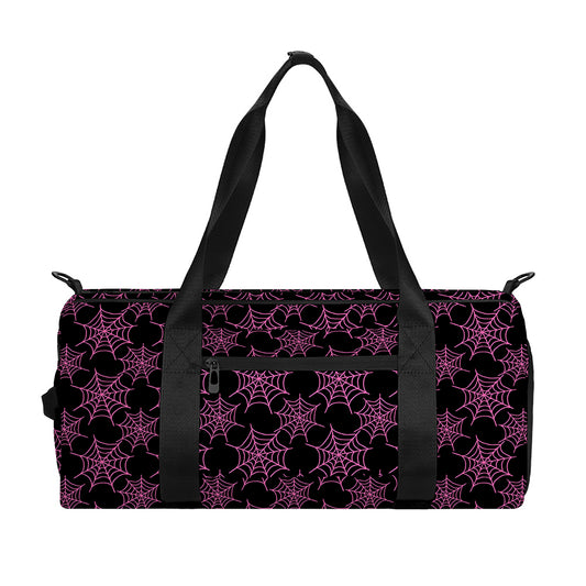 Black And Pink Spider Web Pattern Print Gym Bag