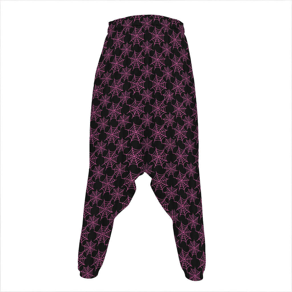 Black And Pink Spider Web Pattern Print Hammer Pants