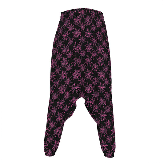 Black And Pink Spider Web Pattern Print Hammer Pants
