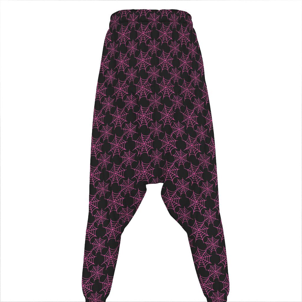 Black And Pink Spider Web Pattern Print Hammer Pants