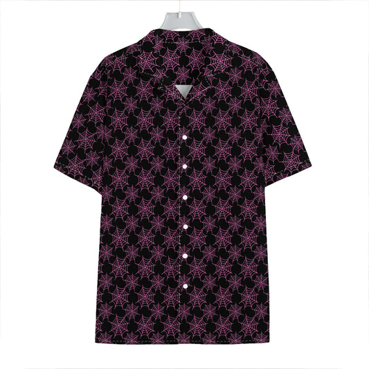 Black And Pink Spider Web Pattern Print Hawaiian Shirt