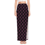 Black And Pink Spider Web Pattern Print High Slit Maxi Skirt