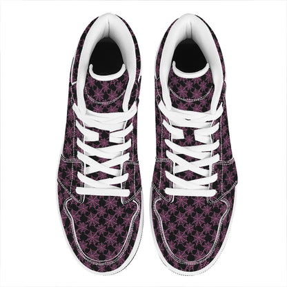 Black And Pink Spider Web Pattern Print High Top Leather Sneakers