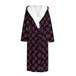 Black And Pink Spider Web Pattern Print Hooded Bathrobe