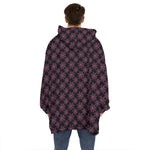 Black And Pink Spider Web Pattern Print Hoodie Blanket