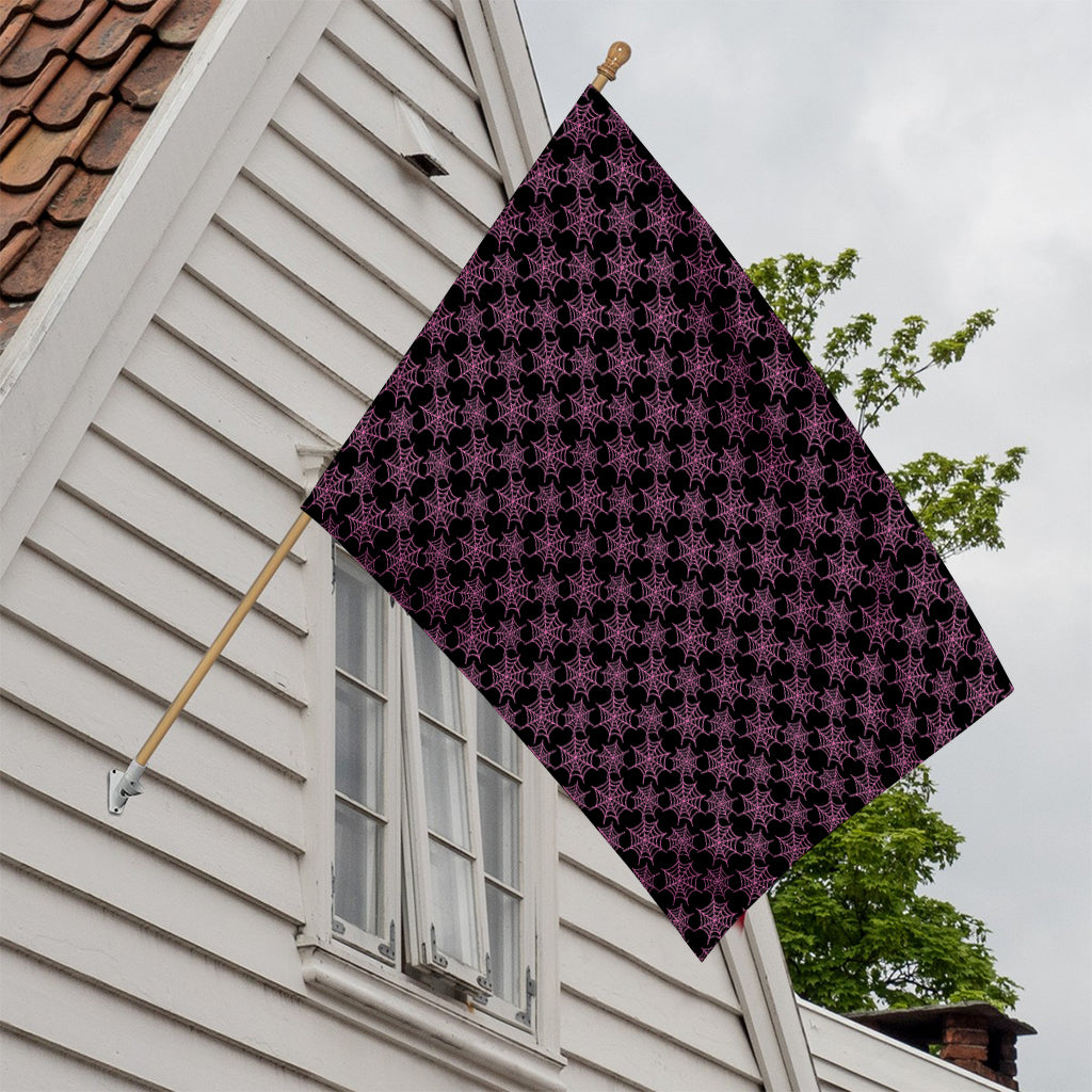 Black And Pink Spider Web Pattern Print House Flag