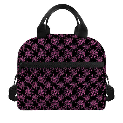 Black And Pink Spider Web Pattern Print Insulated Lunch Bag