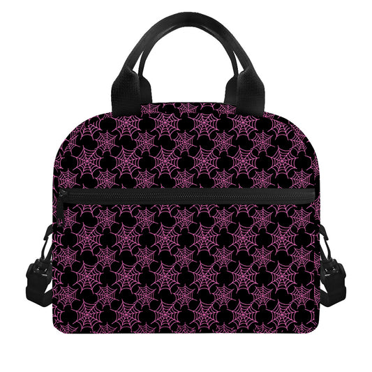Black And Pink Spider Web Pattern Print Insulated Lunch Bag